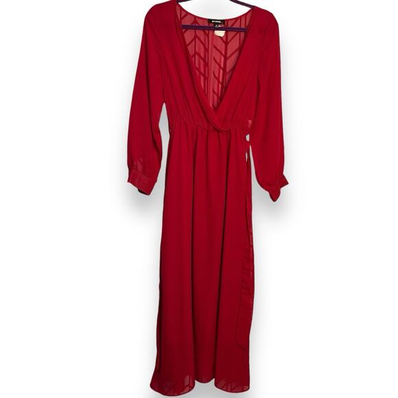 UPS & DOWNS Maxi Dress Womens Medium Red Semi Sheer Valentines Holiday Belt NWOT - Picture 3 of 14